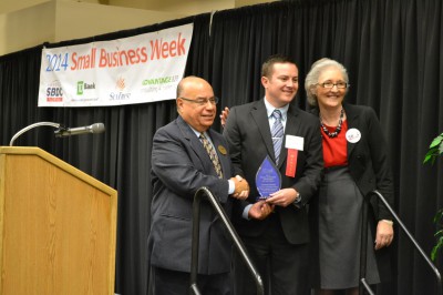 L-R: Wilfredo J. Gonzalez, Director, U.S. SBA North Florida District; Carlton Smith, Vice President of HERO FL and the 2014 U.S. SBA Exporter of the Year; and Janice Donaldson, Regional Director, FSBDC at UNF