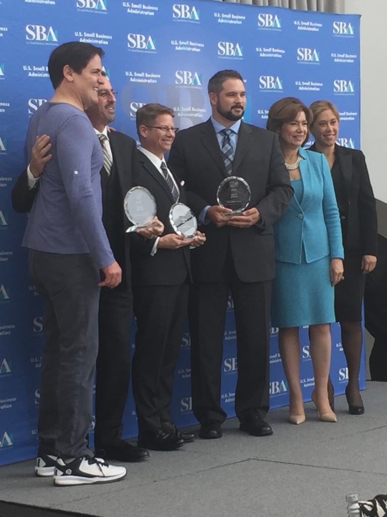 L-R: Mark Cuban, David Peter Bello, Sr.; John A. Harnett, III; David Bello Jr.; Administrator Maria Contreras-Sweet and Eileen Sanchez 